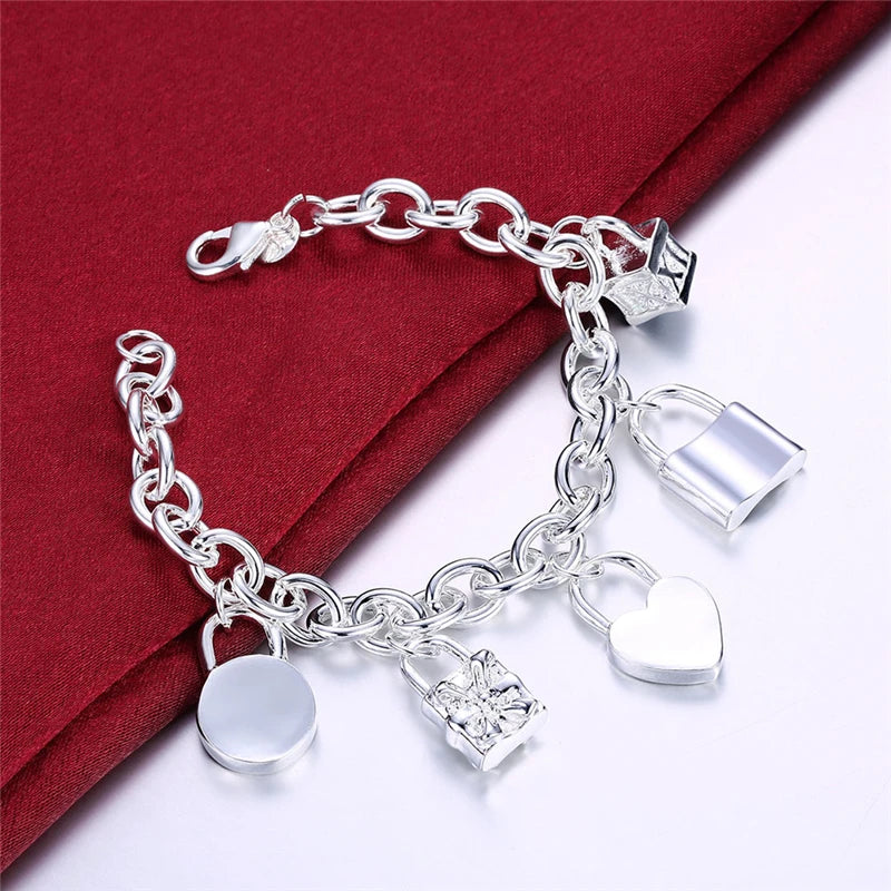 Charms Link Bracelet Sterling Silver 925