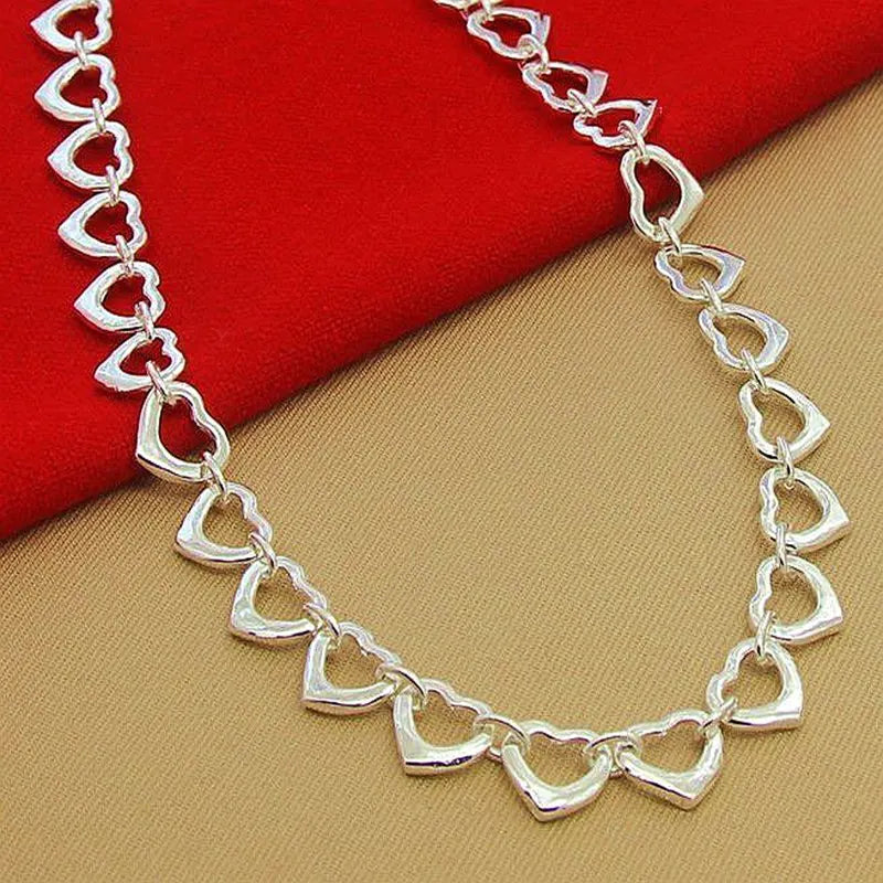 Colgante Cuore- Collar de plata de ley 925 para mujer, cadena de corazones