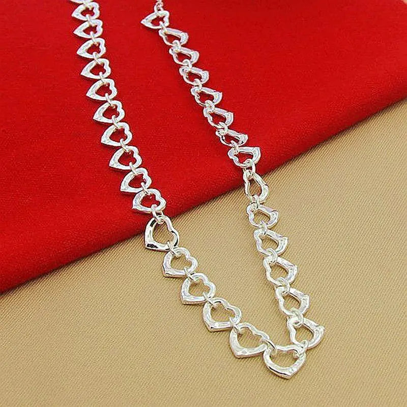 Colgante Cuore- Collar de plata de ley 925 para mujer, cadena de corazones