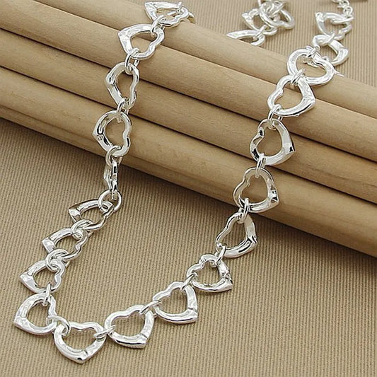 Colgante Cuore- Collar de plata de ley 925 para mujer, cadena de corazones