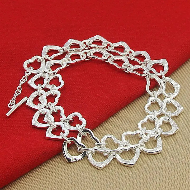 Colgante Cuore- Collar de plata de ley 925 para mujer, cadena de corazones