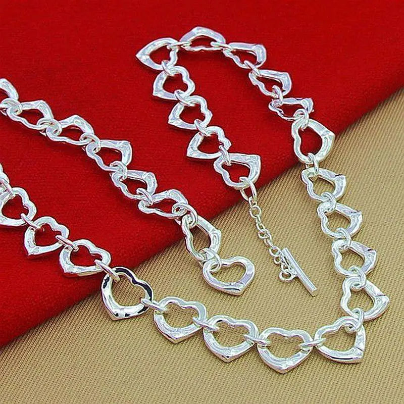 Colgante Cuore- Collar de plata de ley 925 para mujer, cadena de corazones